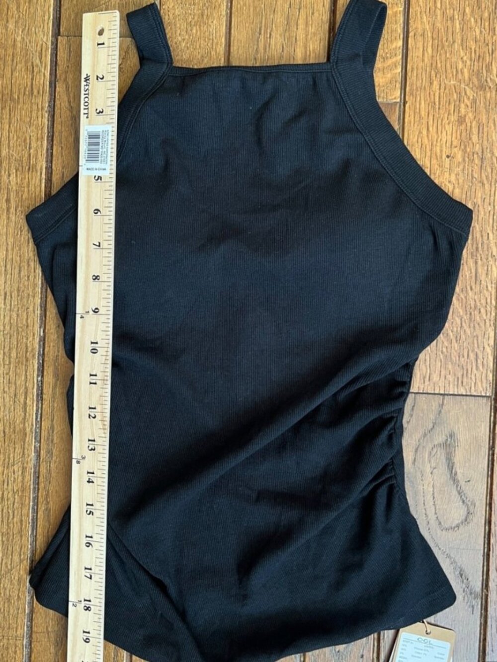 Plantive  OGL Chic Square Neck Ruched Rib Built-In Bra Tank - Picture 3 of 5
